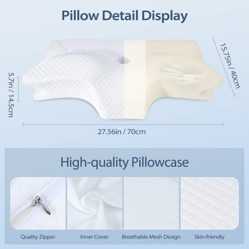 HOMCA Cervical Pillow Memory Foam Pillows - Contour Memory Foam Pillow for Neck Pain Relief, Orthopedic Neck Bed Pillow for Side Sleepers Back and Stomach - Image 5
